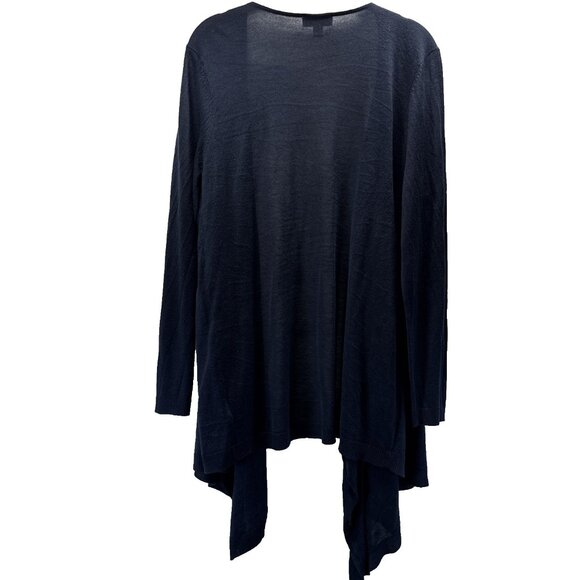 Susan Graver Women's Cardigan Large Solid Navy Blue Lightweight Asymmetrical Hem - Picture 2 of 8